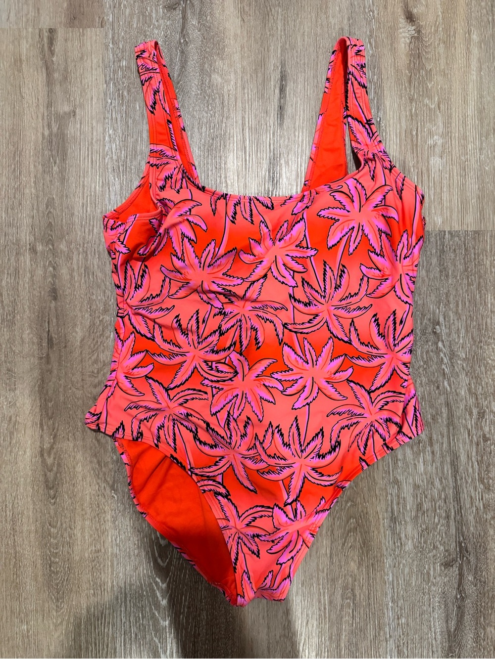 Coral-Pink Palm Print One-Piece Swimsuit